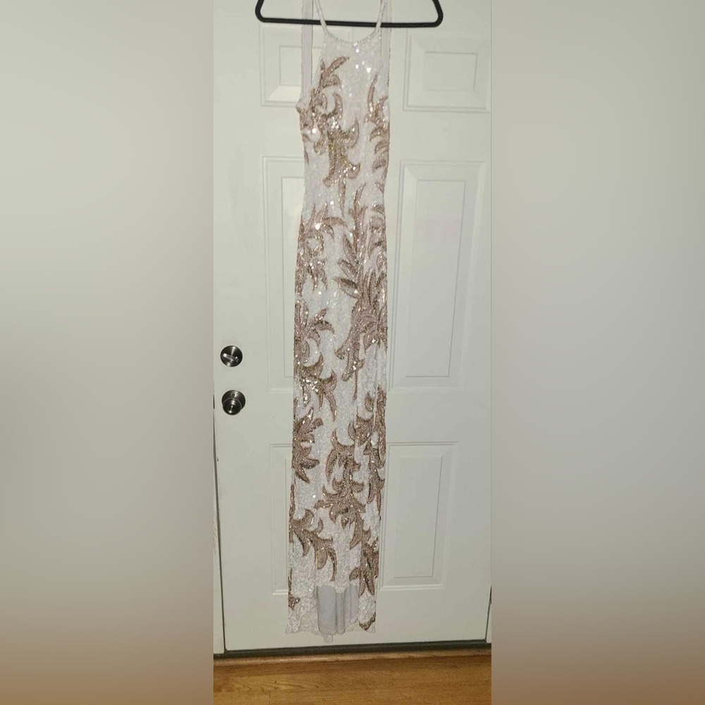 Rachel Allan White Sequin High Neck Gown - Picture 4 of 4